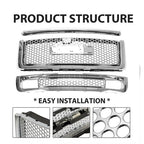 Upper Lower Grille Hood Molding Chrome for 2007-13 GMC Sierra 1500 Denali Pickup