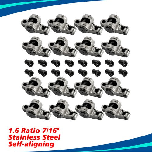 For Chevy SBC 350 1.6 Ratio 7/16" Stud Full Roller Stainless Steel Rocker Arms