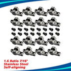 For Chevy SBC 350 1.6 Ratio 7/16" Stud Full Roller Stainless Steel Rocker Arms