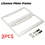 Chrome Stainless Steel Metal License Plate Frame Tag Cover With Screw Caps 2 Pack