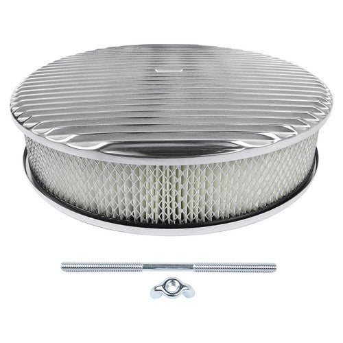 14 Full Finned Aluminum Round Air Cleaner Air Filter Kit Polished Recessed Base