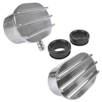 Polished Aluminum Finned Oval PCV + Push-in Breather Combo Valve Cover Set of 2