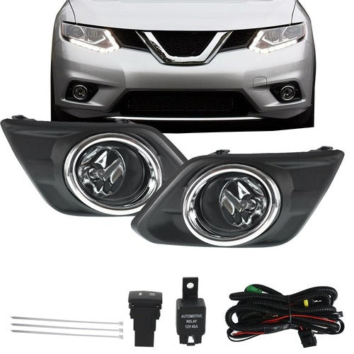 For 2014-2016 Nissan Rogue Driving Bumper Chrome Lens Fog Lights Assembly Set