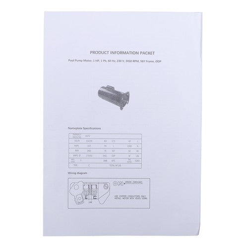 355010S Pool Pump Motor 1 HP Replacement Motor Parts Fit For Pool Pumps WFE-4