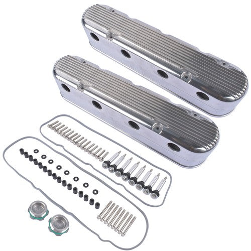 2Pcs Aluminum finned Valve Covers w/ Coil Mounts 241-181 For Chevy LS - Polished