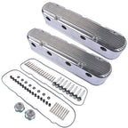 2Pcs Aluminum finned Valve Covers w/ Coil Mounts 241-181 For Chevy LS - Polished