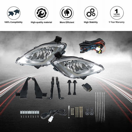Front Bumper Fog Lights Lamps+Wiring+Switch For 2011-2013 Hyundai Elantra Clear