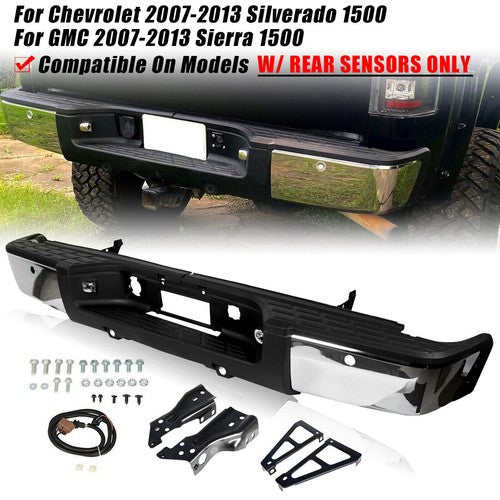 Chrome Rear Bumper For 2007-2013 Chevy Silverado GMC Sierra 1500 Sensor Hole