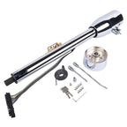 28" GM Tilt Manual Chrome Floor Shift Steering Column With Key & 9 Bolt adapter