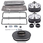 Polished Aluminum Finned Tall Valve Cover & 12" Air Cleaner for SBC 58-86 Black