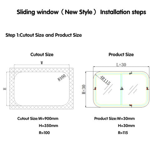Black 36 “ Width × 15 ” Height RV Window Horizontal Sliding Window w/ Trim Ring