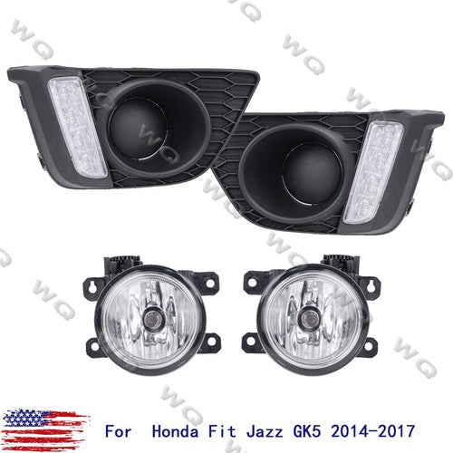 LED DRL Driving Fog Lights Lamps Upper Grille Grill for 2015-2017 Honda Fit Jazz