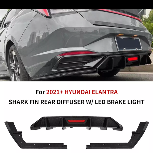 For Hyundai Elantra 21-23 Rear Bumper Diffuser Lip W/ Led Light Carbon Look