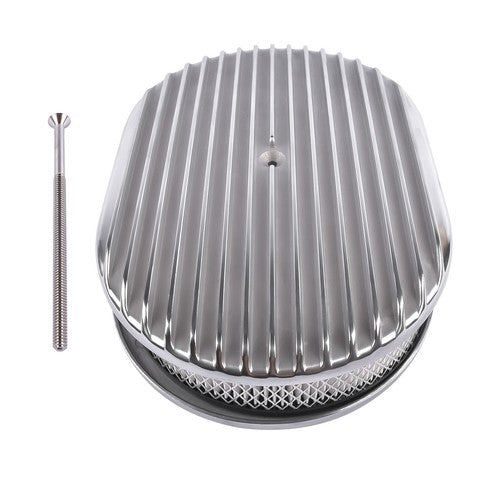 12" Oval Fully Finned Polished Aluminum Air Cleaner For Classic Chevy Ford Mopar