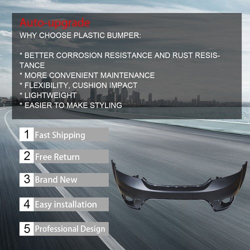Front Bumper Cover Fit For 2011-2018 Dodge Journey with Fog Lamp Holes Black