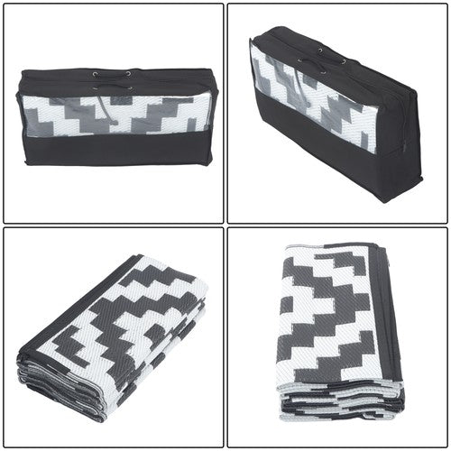 8x10ft Outdoor Plastic Straw Rug For Camping Outdoor Carpet Black & White