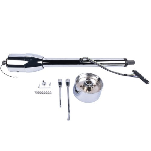 28" Chrome Tilt Manual Style Steering Column with Wheel Adapter No Key Hot Rod