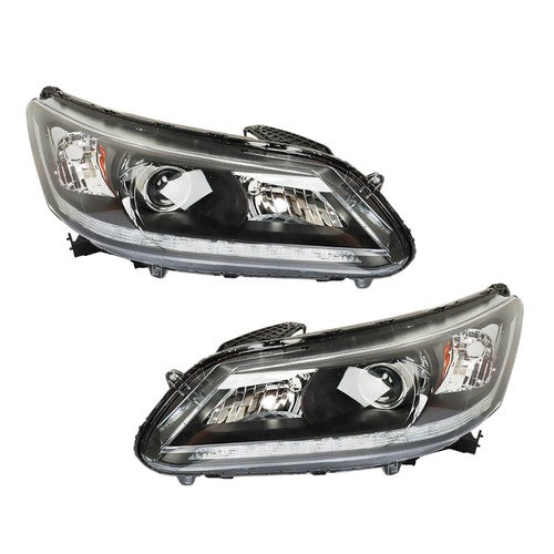 For Honda Accord 2013-2015 LH+RH Headlights Headlamps Clear Lens Halogen Black