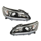 For Honda Accord 2013-2015 LH+RH Headlights Headlamps Clear Lens Halogen Black