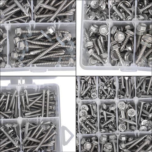 425 Pcs 410 Stainless Steel Self-Tapping Screws, #8 #10 Self-Drilling Set