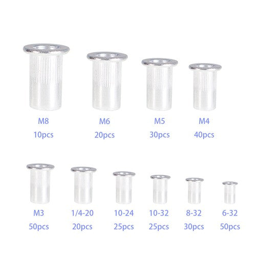 Metric M3-M8 + SAE 6-32-1/4-20 Aluminum Rivet Nut Rivnut Nutsert Kit 300Pcs