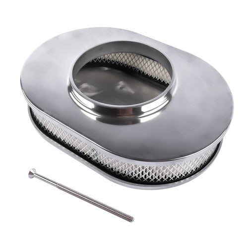 12" Oval Fully Finned Polished Aluminum Air Cleaner For Classic Chevy Ford Mopar