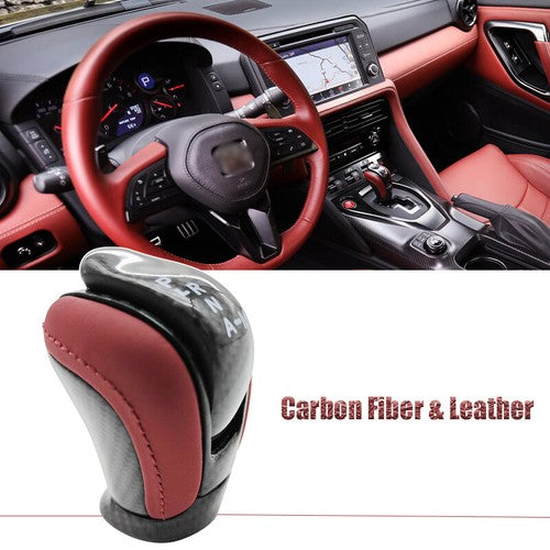 3491080B0A Shift Knob for Nissan GTR R35 Red Leather Carbon Fiber 2009-2021
