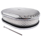 12" Oval Fully Finned Polished Aluminum Air Cleaner For Classic Chevy Ford Mopar