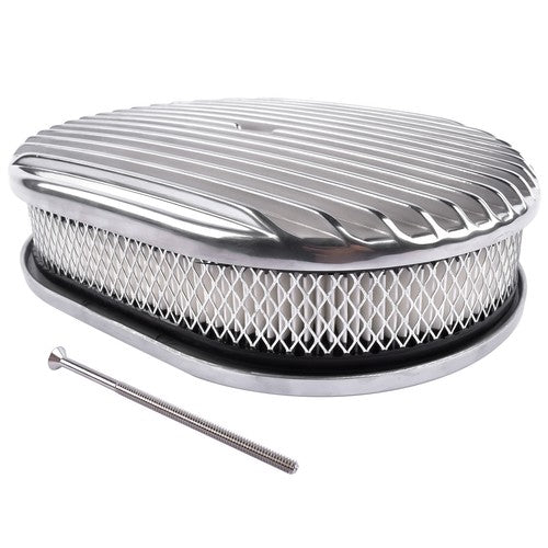12" Oval Fully Finned Polished Aluminum Air Cleaner For Classic Chevy Ford Mopar