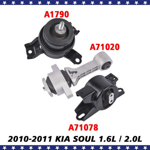 Engine Trans w/o Bracket & Torque Strut Mount 3PCS for Kia Soul 1.6L 2.0L 10-11