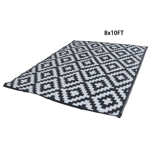 8x10ft Outdoor Plastic Straw Rug For Camping Outdoor Carpet Black & White