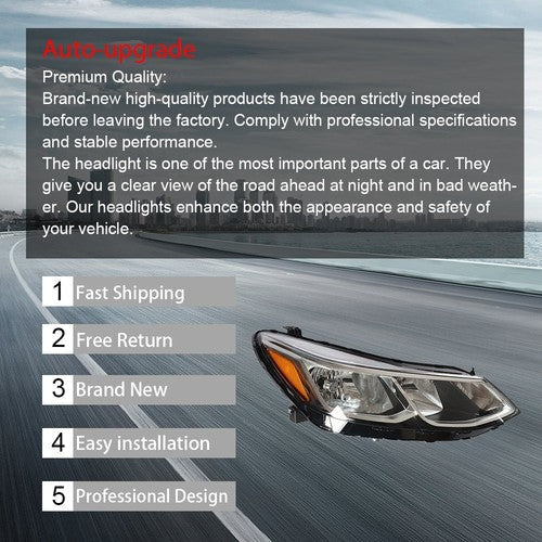 Headlight For Chevrolet Cruze Sedan 16-19 RH Passenger Side Halogen Type Clear