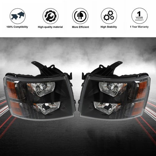Headlights Headlamps Black Housing Pair For 07-14 Chevy Silverado 1500-3500 New