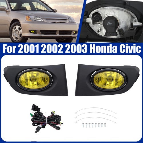 Yellow Lens Front Driving Fog Light Kit Harness for 2001-2003 for Honda Civic