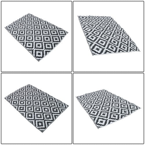 Waterproof Outdoor Carpet Black & White 4x6FT Plastic Straw Rug For Camping