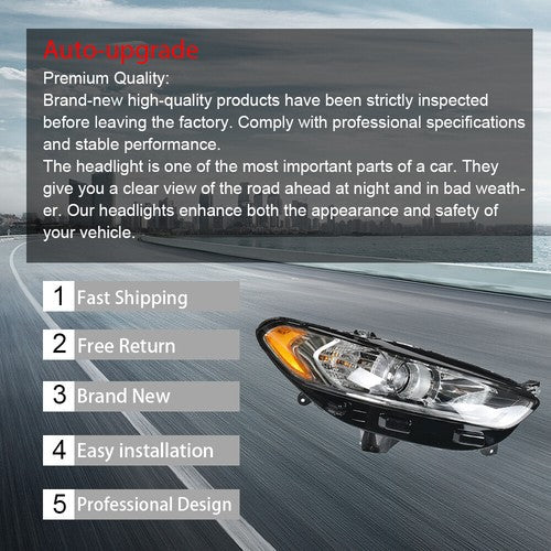 For Ford Fusion 2013 2014 2015 2016 Headlight Headlamps Clear Halogen Passenger