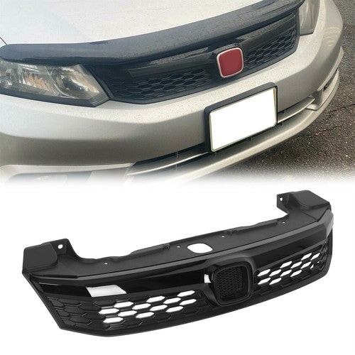 Front Upper Grille Honeycomb Painted Black for Honda Civic 4DR Sedan 2012