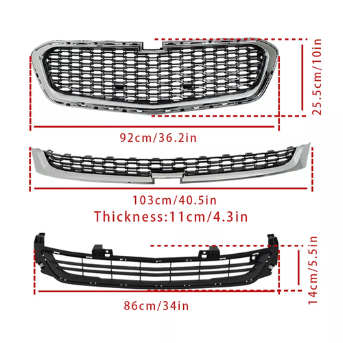 Front Upper Center Lower Grille Chrome Set for Chevrolet Malibu 2014-2016