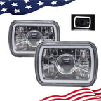 7" 7X6 LED White CCFL Halo Diamond Cut Gray Lens Projector Headlights