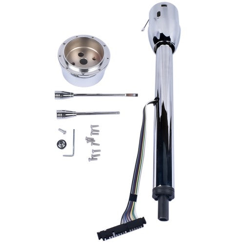 28" Chrome Tilt Manual Style Steering Column with Wheel Adapter No Key Hot Rod
