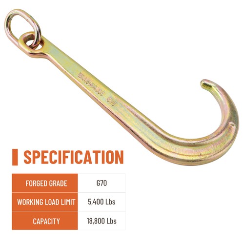 (2) 15 Inch J Hook Chain Link Tow Axle Strap Wrecker Clevis WLL G70 5400LBS