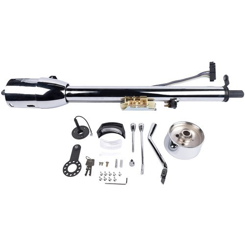 30" Chrome Tilt Auto Steering Column w/ 9 Hole Wheel Adapter Key Stainless Steel