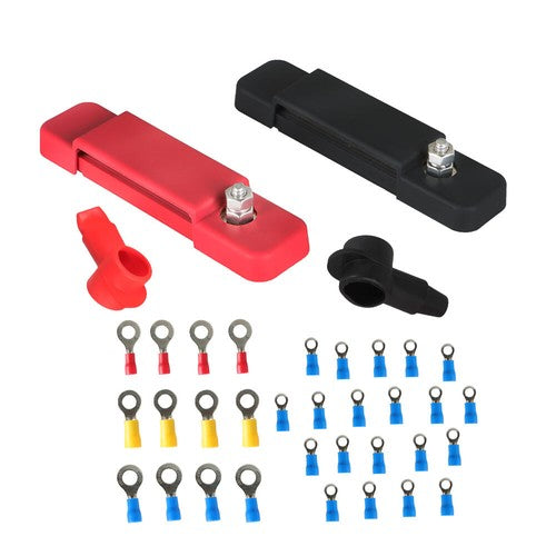 New 12 Point Bus Bar Power Distribution Block 180A 12V DC Pair Black & Red USA