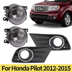 Right+Left Fog Light W/Cover & Chrome Trim For Honda Pilot 2012 2013 2014 2015