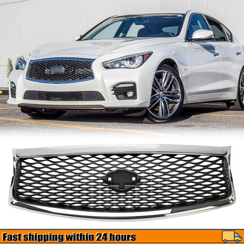 Front Bumper Grille Grill Assembly for Infiniti Q50 2014 2015 2016 2017 Chrome