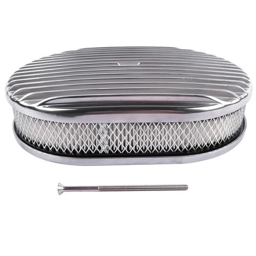 12" Oval Fully Finned Polished Aluminum Air Cleaner For Classic Chevy Ford Mopar