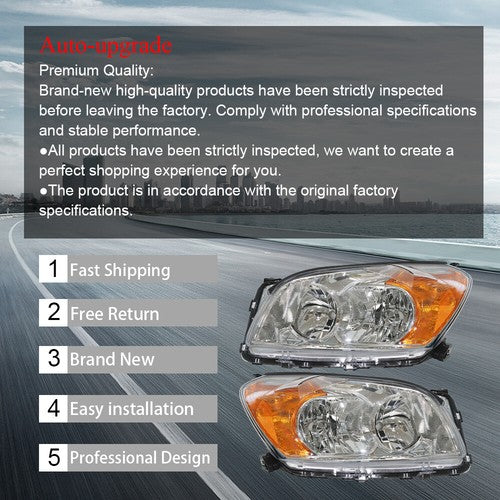 Black Housing Headlamp Halogen Type Right & Left For Toyota Rav4 Sport 2009-2012