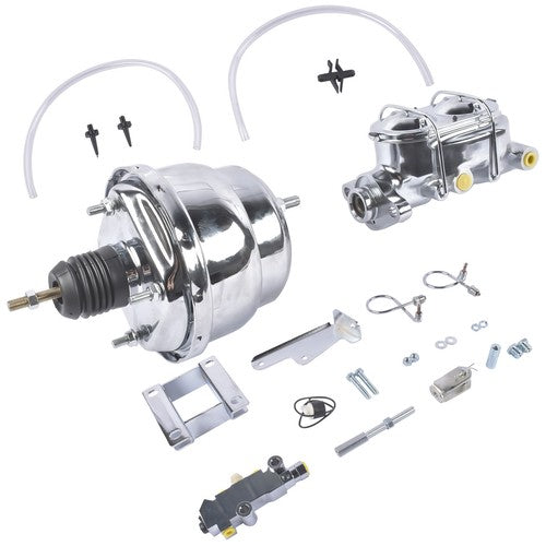 7Inch Chrome Power Brake Booster Master Cylinder Disc Drum Kit for Bel Air 55-57