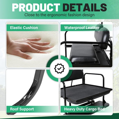 Flip Folding Rear Seat Kit Back Seat For 2000.5-Up Club Car DS Golf Cart 400 lbs