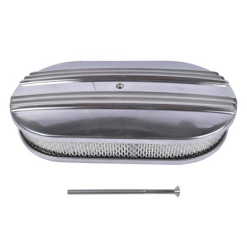 15" Oval Half Finned Polished Aluminum Air Cleaner Filter For Chevy SBC BBC 400